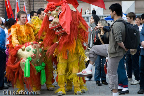 Tukholma 2008, mielenosoitus Pekingin olympialaisten puolesta.