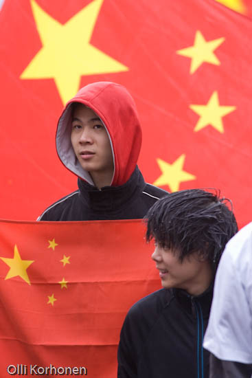 Tukholma 2008, mielenosoitus Pekingin olympialaisten puolesta.